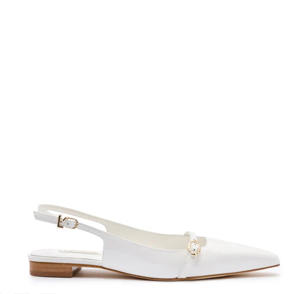 Larroude Ines Flat in White Patent Leather